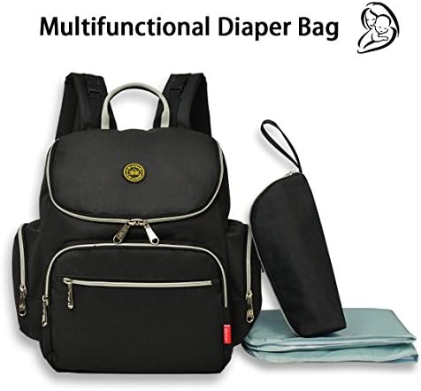 Waterproof Multi-Function Diaper Bag Travel Backpack Nappy Bags For Baby Care, Water Resistant BabyBag Large Capacity,Cooler Bottle Pocket, Changing Pad ,Wet Insulated Pocket For Mom&amp;Dad, Black