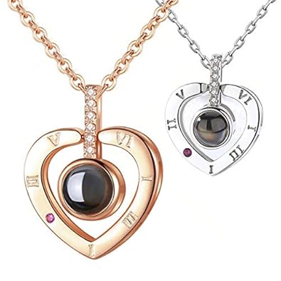 QueenDer Damen Halskette'Love Memories' Schlüsselbein Kette Halskette 100 Sprachen Ich Liebe Dich Magie Zirkon Projektion Anh