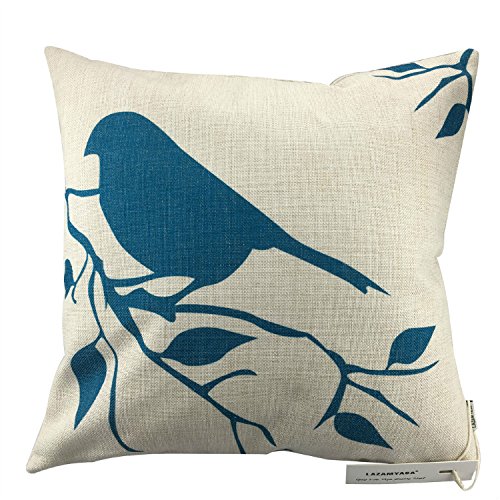LAZAMYASA Square Cartoon Bird Printed Cushion Cover Cotton Throw Pillow Case Sham Slipover Pillowslip Pillowcase For Home Sofa Couch Chair Back Seat,4PCS,Blue,18x18in - Thumbnail 7