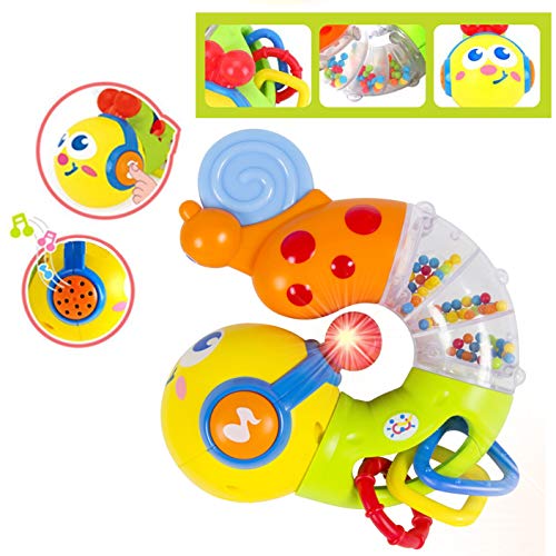 Musical Infant Twist and Play Caterpillar Rattle | Baby Toys 6 to 12 Months with Rotary Head, Holding Rings, Colorful Beads, Small Mirror and Twisting Game (Lights & Sounds)