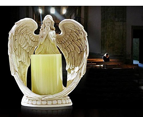 KiaoTime 9" Praying Angel Figurine Wings Angel Flamless LED Candle with 4/8H Timer Function Angel Figurine Sculpture Statue Decorative Home Wedding Christmas Church Baptism Angel Collection Figurine