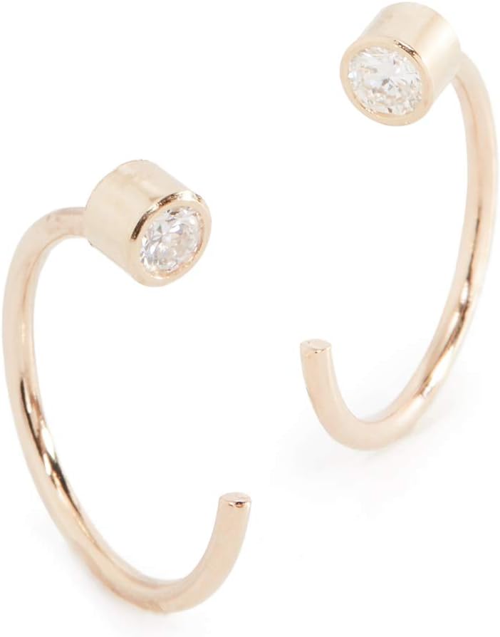 Women's 14k Gold Reversible Bezel Diamonds Huggie Earrings