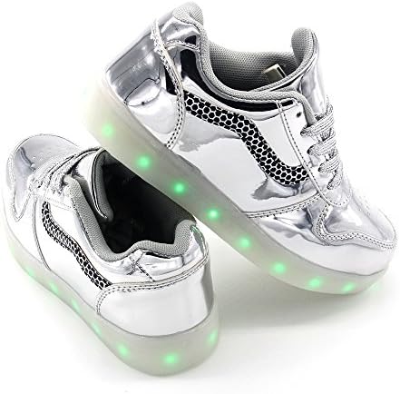 Silver Kid Boy Girl Upgraded USB Charging LED Light Sport Shoes Flashing Sneakers 34