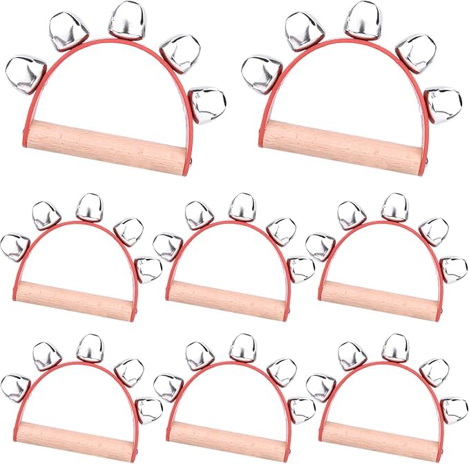 MIAHART 6 Pieces Christmas Hand Jingle Bells Wooden Hand Sleigh Bells Jingle Shaker Bells Handhold Bell Rattles Musical Bell Instruments for Kids Handheld Bells Holiday Christmas Décor