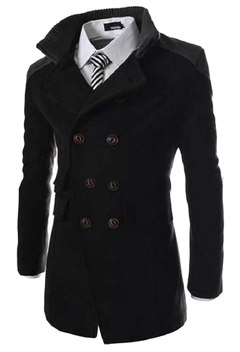 security Men's Trench Coat Long Wool Blend Slim Jacket Double Breasted