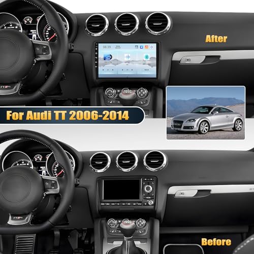 CAMECHO [Qualcomm 8-Core] Android 15 Car Radio for Audi TT 8J MK2 2004-2018, 4+64G Navi Wireless Carplay DSP, 9" Touch Screen Radio Android Auto WiFi RDS/FM Bluetooth Link Mirror+Rear View Camera