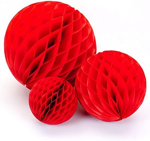 Pack of 3 Mixed 2 Sizes Red Paper Honeycomb Ball Wedding Christmas Party Haning Decoration