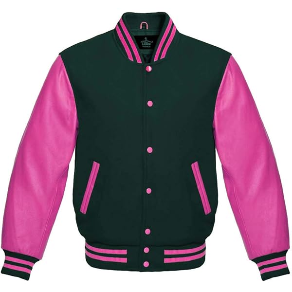 ZAPRIS Men's Varsity Jacket PINK SHINE Genuine Leather Sleeves