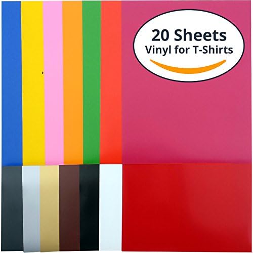Iron On Vinyl For T-Shirts ~ Starter Bundle (20 sheets, Bright Colored HTV) ~ Heat Press Transfer Vinyl for Cricut Silhouette Cameo