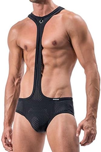 Men's Lingerie Briefs, Men's Seductive Mankini Thong Bodysuit Siamese Temptation Underwear (Asian Size M, Black)