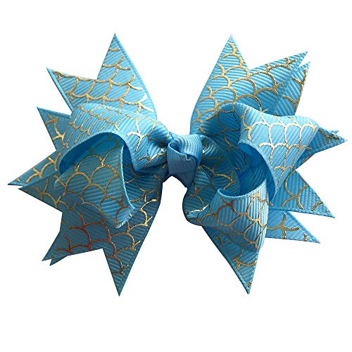 Yazon 4inch Sparkly Ribbon Bows With Alligator Clips Girls Toddler Silver Wave Printed Ribbon Hair Bows 10pcs - Thumbnail 7