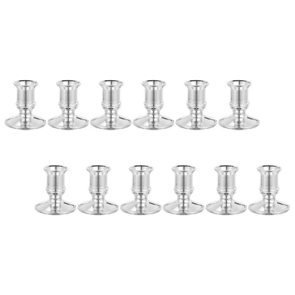 Photo 1 of ABOOFAN Candlestick Holder 12pcs Vintage Candle Holders Tall Pillar Candles Stand Taper Decorative Plastic Candle Holders for Table Centerpiece Wedding Party Decor Silver