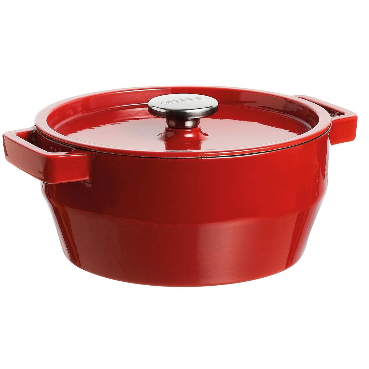 PYREX 28cm Slow Cook Casserole Cast Iron, Red
