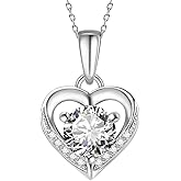 Eastlily Heart Necklace for Women,925 Sterling Silver Birthstone Pendant, Sterling Silver Necklace Pendant with Titanium Steel Chain 18",Women's Jewelry Gift for Birthday
