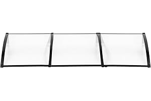 MCombo 38 inch x 116 inch Window Awning Outdoor Polycarbonate Door Shade Patio Cover Canopy, 6055-4012 (Clear Board + Black Bracket)