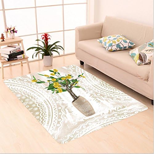 Nalahome Custom carpet es Paisley Vintage Style tapestry Floral Flowerpot Ceramic Vase Pattern Theme Beige Yellow Green area rugs for Living Dining Room Bedroom Hallway Office Carpet (36"x60")