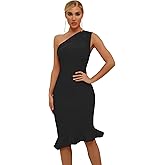 Maketina Womens Sexy One Shoulder Bodycon Bandage Dress Mermaid Cocktail Midi Dresses Trendy 2025