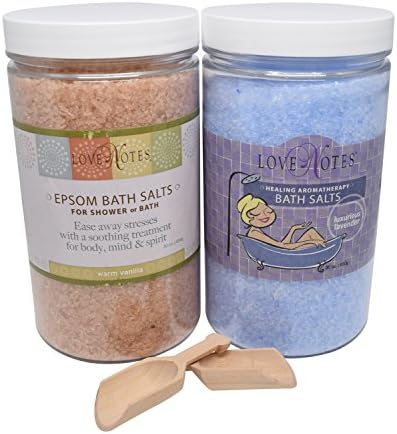 Love Notes Aromatherapy Epsom Bath Salt with Wooden Scoop, Vanilla/Lavender (Pack of 2)