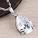 JEWELRIESHOP Super Bling Bling Classic Design Cubic Zirconia CZ Pear Shape Tear Drop Pendant Necklace