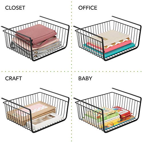 mDesign Household Metal Under Shelf Hanging Storage Bin Basket with