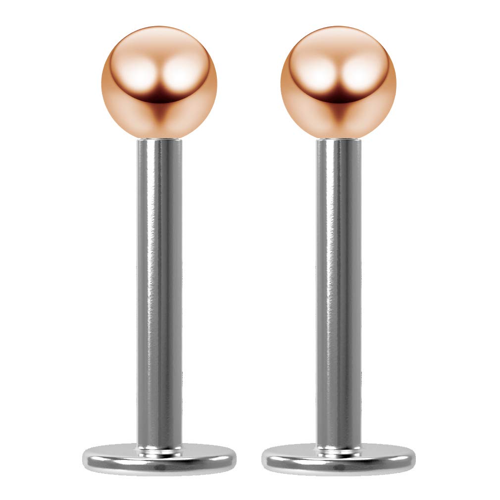 2pc 16g 1.2mm Surgical Steel Labret Bar 3mm Rose Gold Ball Lip Ring Tragus Earring Studs Piercing Jewellery 8mm