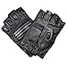 KUYOMENS Men's Holes Design Cycling Sports Black Half Finger Genuine Leather Gloves