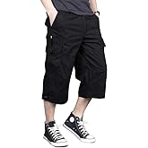 MAGNIVIT Men's Capri Long Elastic Cargo Shorts Below Knee Shorts 3/4 Cotton Cargo Casual Shorts with Multi-Pockets
