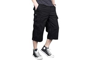 MAGNIVIT Men's Capri Long Elastic Cargo Shorts Below Knee Shorts 3/4 Cotton Cargo Casual Shorts with Multi-Pockets