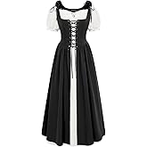 SCARLET DARKNESS Renaissance Costume Women Peasant Medieval Dress Short Sleeve Maxi Fairy Dresses with Pockets