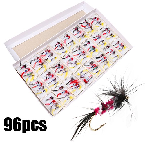 UPC 600518181897, Souagayilang Fly Fishing Lure Kit Dry Wet Flies Bass Salmon Trouts Bait Flie Floating Sinking Assortment with Small Box