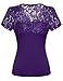 Zeagoo Womens Floral Lace Top Fitted Casual V Neck Short Sleeve Blouse,Purple, Large