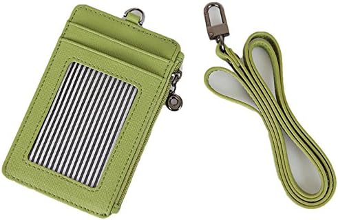 FromBi Melon Slim Cowhide Leather Zip Card Holder Wallet with Neck Strap (Lime Green)