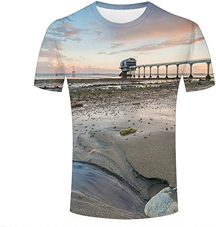 huijiameikeji Men Casual 3D T-Shirt Printed Pattern Bay On Beach Pattern Summer Short Sleeve Tee Top S