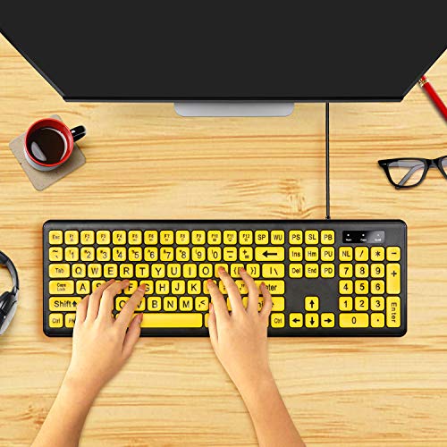 UBOTIE Large Print Computer Keyboard with Yellow Keys and Black Letters