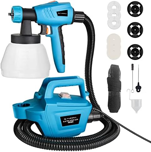 Pistola de pintura Tilswall, pistola de pintura elétrica HVLP 1200ML/min 800W, depósito de 1300ML, 3 bicos e 3 padrões, pulverizador de tinta de alta potência para mobiliário, armários, cercas