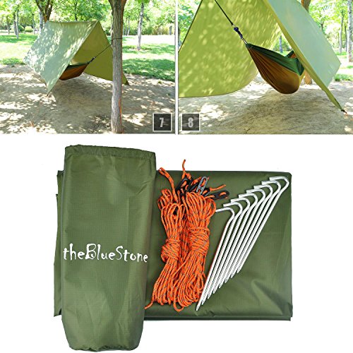 theBlueStone Rain Tarp Shelter in 10 x 10 FT for Canopy Double Hammock Outdoor Camping, Ripstop Rain Fly (Army Green) - Thumbnail 6