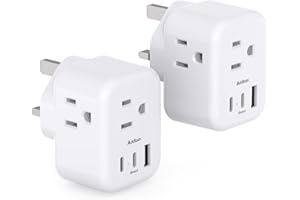 2-Pack US/CA to UK Ireland Travel Plug Adapter, Addtam Type G Power Outlet Adapter with 3 AC Outlets 3 USB(2 USB C), Travel E