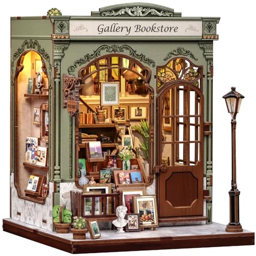CUTEBEE Book Nook Kit - DIY Miniature House Dollhouse Kit for Adults, Booknook Library Bookstore Tiny House Bookshelf Decor 3D Wooden Puzzle, Gifts for Family and Friends (Gallery Bookstore)