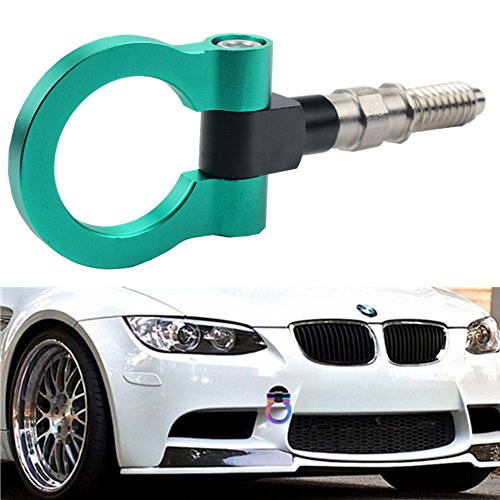 Dewhel JDM Aluminum Track Racing Front Rear Bumper Guard Car Accessories Auto Trailer Ring Hook Eye Towing Tow Hook Kits Anodized Green Screw On For BMW 1 3 5 Series X5 X6 E36 E39 E46 E82 E90 E91 E92 E93 E70 E71 MINI Cooper