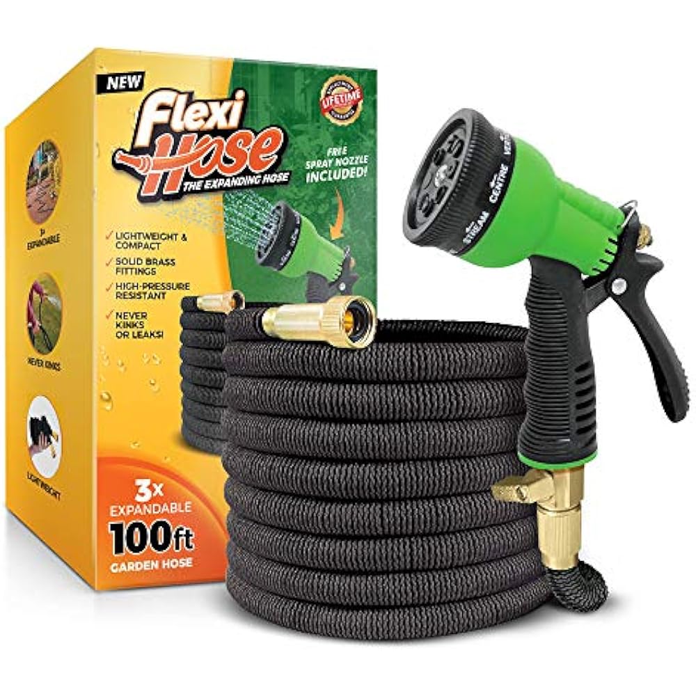 Flexi Hose Garden Hoses & 8 Function Nozzle, 100 FT Lightweight