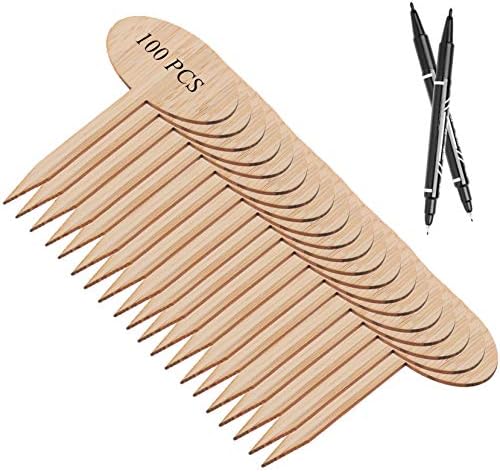 100Pcs Bamboo Plant Labels with 2Pcs Marker Pens, Wooden ...
