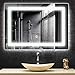 Tangkula LED Bathroom Mirror, Wall-Mounted Makeup Vanity Mirror with Led Light, Illuminated Lightning Bath Hanging Frosted Polished Edge Rectangle Mirror(27.5