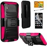 Huawei Pronto LTE H891L Case, Huawei Vision 3 LTE Case, Luckiefind Hybrid Armor Stand Case with Holster and Locking Belt Clip, Stylus Pen, Screen Protector (Holster Pink)