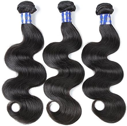 Xblhair 100% Unprocessed Peruvian Virgin Remy Human Hair Extension Weft Weave 3 Bundles 300g - Body Wave,8"-26", Natural Color(18" 20" 22")