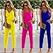 Women's Casual V Neck Sleeveless Spaghetti Strap Jumpsuit Long Pants (M, Blue)
