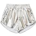 Dorcas Women's Metallic Shorts Elastic Waist Shiny Pants Silver Shorts for Women