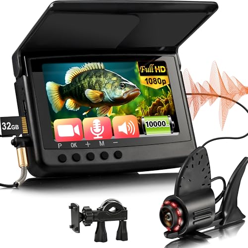 2026 𝐍𝐄𝐖 [Audio+Video Record] HD1080P Ice Fishing Camera w/DVR 32GB, 10000mAh, 5'' OLED, Ice Fishing Camera Underwater Portable Fish Finder Fishing Gift for Men, IR, Boat and Ice Fishing, 65FT