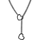 KOFISNI Heart O-ring Slip Chain Necklace For Women Handmade Punk Heart Slip Chain Choker Necklace Stainless Steel Cuban Chain Necklace Punk Rock Collar Necklace Adjustable Lariat Y Necklace 