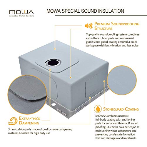 MOWA HTS2522 25" x 22" Handmade 16 Gauge Stainless Steel Top Mount Drop In Single Bowl Kitchen Sink w/Soap Dispenser, Sink Grid & Drain Strainer, 10-Inch Deep Laundry Utility Sink, Fits 27" Cabinet - Thumbnail 7