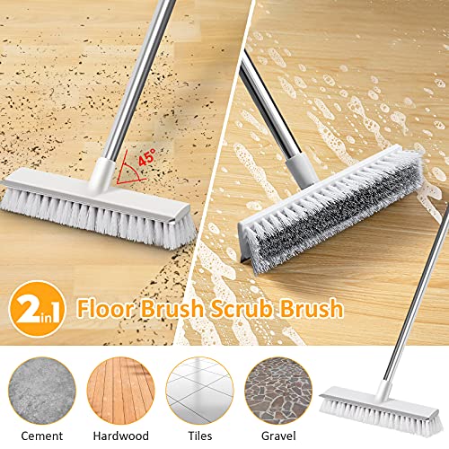 Push Broom Outdoor Indoor Broom Scrub Brush with Long Handle Stainless